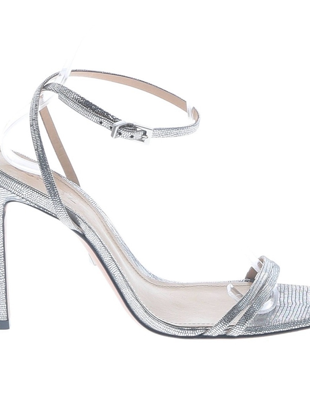 SCHUTZ Altina Silver Metallic Ankle-Strap Stiletto Sandals